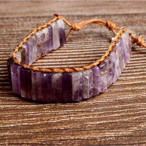 Boho Natural Stone Amethyst Leather Bracelet